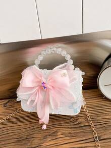 1个彩色串珠儿童包，时尚斜挎包，超迷你口红包，轻便收纳包，公主手提包，户外旅行包，节日派对零钱包，女孩零钱包，蝴蝶结单肩包 - 彩色 - 查看 16