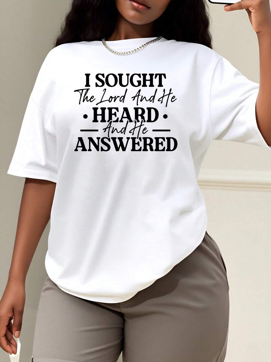 I Sought The Lord And He Heard And He Answered Print Oversized T Shirt Casual Loose Fit Women Fashion Statement Graphic Tee 220g - trắng - Xem 1