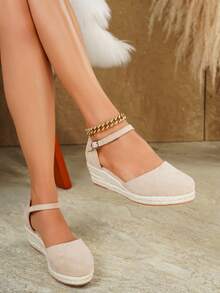 Women's Elegant Platform Wedge Heel Slip-On Shoes, All Season - Apricot - View 18