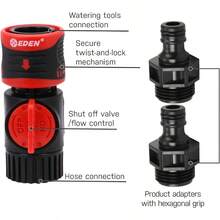 Eden 93218 Premium Garden Connect with Shutoff Valve and Water Stop and Lock Feature Quick Release Kit Hose Fittings and Adapters 3 Sets 9 Pc - 3juegos9piezas - Ver 2