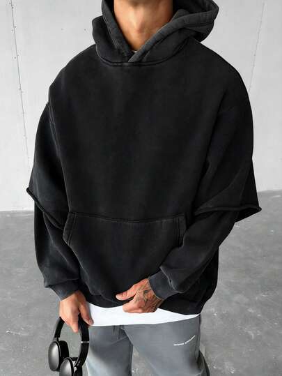 Herr Vintage Tvättad Casual Fashionabel 2-i-1 Hoodie, Gatustil, Ung Streetwear, Vinter