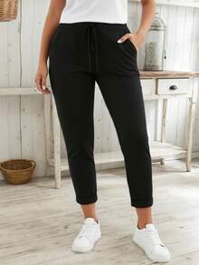 Colanți cu buzunar în culori solide pentru femei, mărime plus, minimalisti, versatili, pentru naveta zilnică