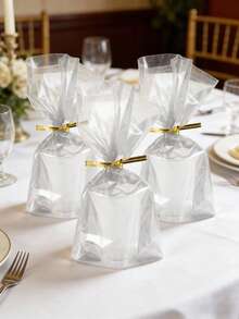 100个装 - 优雅透明礼品袋，配金色扭绳，OPP塑料材质，带扭绳，适用于母亲节、婚礼、生日、毕业典礼、新娘送礼会、派对用品、购物等场合，可用作礼品袋、礼品包装袋或午餐盒、烘焙包装袋、手提袋等。 - 彩色 - 查看 3