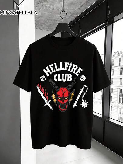 Hellfire Club Demon Graphic White,Men's T-Shirts, Menswear, Printed T-Shirts, Gifts For Men, Holiday Clothing, Casual Home Wear, Fashion, Unisex