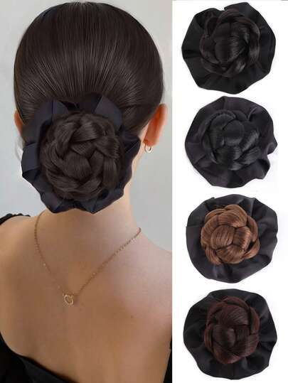 Syntetiskt svart knuthårstycke, elegant chignon-håraccessoar för kvinnor