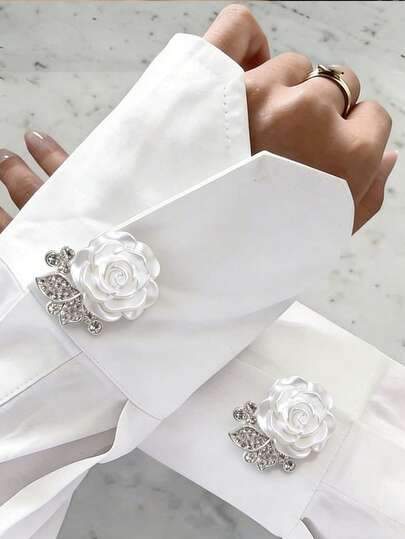 1件时尚百搭玫瑰袖扣，女士胸针纽扣套，时尚高端，山茶花束腰夹，领带夹，女士配饰，女士派对轻奢气质服装袖口套，适合日常佩戴，朋友礼物，爱人礼物，家庭礼物