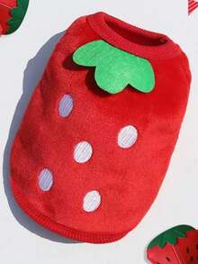 1pc Coral Fleece Carrot & Strawberry Shaped Autumn/Winter Warm Rabbit/Guinea Pig Vest, Soft & Comfortable Cartoon Pet Clothing - Multicolor - View 5