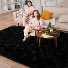 Black, Ultra-Soft, Fluffy Shaggy Rug – Cozy Rug For Bedroom, Living Room Or Children's Room, Non-Slip, Modern Accent In Chic Colors - 黑色 - 查看 7