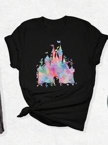 Castle T-Shirt,  Family Shirt,  Vacation Tee, Disneyland Outfit,  Watercolor Tee,  Trip Tee, Disneywor - Black - View 1