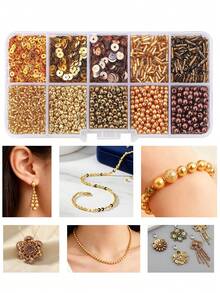 Glass Seed Beads Tube Beads Set, 10 Types Assorted Glass Beads With Sequins For Jewelry Making, Seed Bead Kit For DIY Bracelets, Necklaces, Waist Bead Making Kit Craft Supplies - Vàng - Xem 1