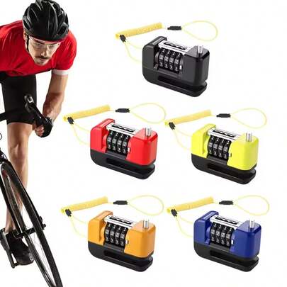 1pc Disc Brake Combination Lock, 4-Digit Password Anti-Theft Lock - Easy Installation, No Power Supply Required, Comes With Reminder Cord, Essential Accessory For Bicycles And Motorcycles, Waterproof And Rust-Resistant Wheel Body Safety Metal Bicycle Lock
