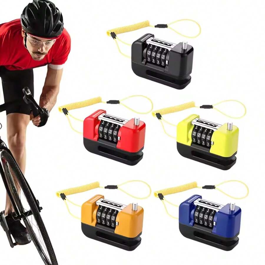 1pc Disc Brake Combination Lock, 4-Digit Password Anti-Theft Lock - Easy Installation, No Power Supply Required, Comes With Reminder Cord, Essential Accessory For Bicycles And Motorcycles, Waterproof And Rust-Resistant Wheel Body Safety Metal Bicycle Lock - Multicolor - View 1