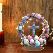 2D Flat Printing, Suitable For Gifts In 4 Seasons(0.3cm Thickness), Color Printed Acrylic Easter Wreath Decorative Signs And Transparent Cross And Egg Patterns, Multifunctional Desktop Display, English Text, Home Decoration, And Birthday Graduation Gifts - Multicolor - View 4