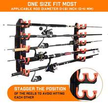 5杆式鱼竿架，适用于车库、墙壁或天花板，可整理和存放鱼竿