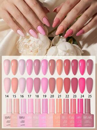 12 piezas Juego de esmalte de uñas en gel rosa, colores rosa dorado, malva y melocotón, estilo dulce de primavera y verano, gel UV LED que se remoja, kit de iniciación para manicura romántica para San Valentín de 7.5ml