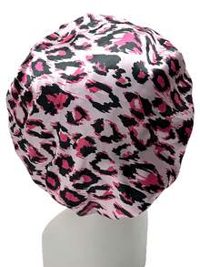 1 Stück Leoparden-Muster Satin Seide Schlafhaube, weiche modische Kopfbedeckung zum Schlafen & für tägliche Haarpflege Schlafmütze - Mehrfarbiger Leopardenprint - Übersicht 4