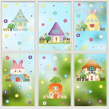 1 Set Of 6 Cute House Window Stickers For Spring Easter, Removable DIY Decals For Bedroom, Living Room, Home, And Window Decoration - Multicolor - View 2