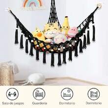 Almacenamiento de Juguetes de Peluche con Luces LED,Gran Hamaca de Red de Animales de Peluche,Adecuada para La Decoración de La Habitación Infantil,Almacena Juguetes y Artículos de Uso Diario (Negro),37286959 - Plateado - Ver 5