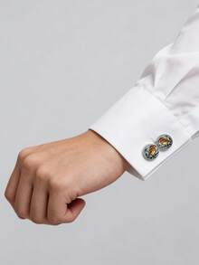 suteyi Stained Glass Robin Pattern Cufflinks, Silver Cufflinks, Suit Shirt Accessories, Wedding Jewelry - Silver - View 3