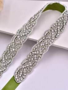 1 قطعة شريط خصر عروس مصنوع يدويًا، حزام خصر مرصع بالراين الزجاجي، قابل للتعديل الطول، إكسسوار زفاف، هدية لوصيفة العروس، شريط أخضر زيتوني - الشريط الزيتون الأخضر - مشاهدة 4