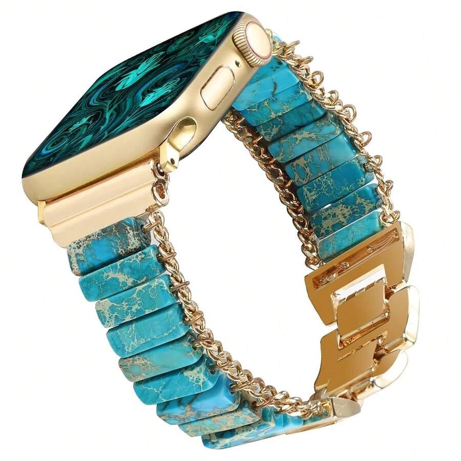 Chakra Bracelet Bands Compatible With Watch Band 38/40/41mm 42/44/45/49mm,Women Natural Stone Handmade Healing Bead  Boho Strap Yoga Jewelry Wristband For  9 8 7 6 5 4 3 2 SE Ultra,38/40/41mm,TurquoiseBlue - 綠松石藍 - 查看 1