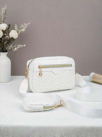 Women's Small Square Shoulder Bag, Quilted Crossbody Bag, Coin Purse