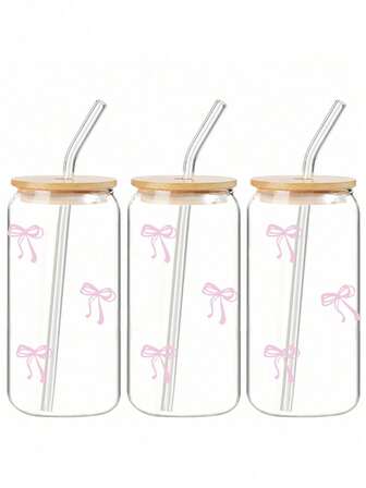 500ml Taza de vidrio borosilicato de alta resistencia! Estilo minimalista, con tapa de madera, pajarita y pajita, taza de regalo para jugo y té con leche (resistente al calor), taza de agua de vidrio, taza de cola, taza de regalo, taza de jugo y té con leche, taza portátil de moda