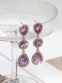 1 Đôi bông tai thời trang đa năng bằng hợp kim kiểu Bohemian đính đá lấp lánh - Màu tím  Violet - Xem 5