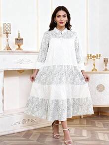 2026 New Style Ramadan Traditional Elegant Printed & Embossed Abaya Dress With Button Closure - White - View 2