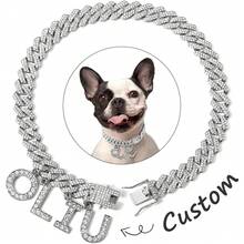 1pc Diamond-Shaped Hip-Hop Pet Necklace, Zinc Alloy Cuban Chain With Letter Pendant, Inlaid With Shiny Rhinestones, 14mm Suitable For Small, Medium And Large Dogs & Cats, Holiday Gift, Daily Wear, Dog Necklace - Multicolor - View 13