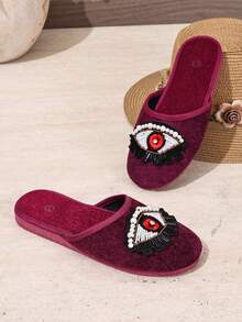 Women's Backless Slip-On Flat Slippers - Burgundy - View 5