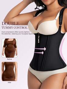 Women's Waist Trainer, Double Layer Thick Abdominal Control Shaping Corset Top For Yoga Gym Exercise And Posture Support Spring Sports Black Fall - Black - View 5