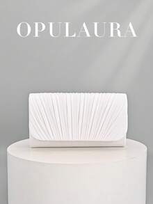 白色亮面金属翻盖手拿包，奢华高端真皮晚宴包，优雅闪亮正式手拿包，适合晚宴、派对、婚礼、生日等场合 - 可搭配正装，亦可作为礼物或新娘配饰 - 白色 - 查看 2