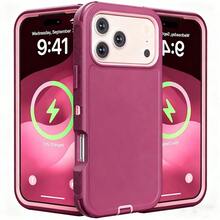 Suitable 17/16/15/14/13 Series Three-Layer Thickened Heavy-Duty Protective Case, Heavy-Duty Anti-Fall Full-Body Strong Shockproof Three-Layer Sturdy Protective Mobile Phone Case, 3-In-1 Sturdy And Durable Protective Case, Halloween, Christmas, Easter And Thanksgiving, Perfect Male/Girlfriend Holiday And Birthday Gift Selection - Hồng hồng - Xem 1