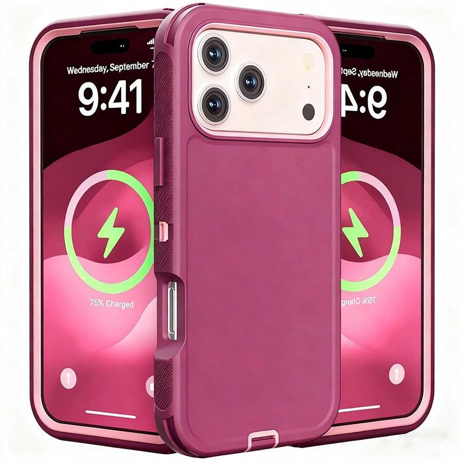 Suitable 17/16/15/14/13 Series Three-Layer Thickened Heavy-Duty Protective Case, Heavy-Duty Anti-Fall Full-Body Strong Shockproof Three-Layer Sturdy Protective Mobile Phone Case, 3-In-1 Sturdy And Durable Protective Case, Halloween, Christmas, Easter And Thanksgiving, Perfect Male/Girlfriend Holiday And Birthday Gift Selection - Hồng hồng - Xem 1