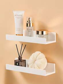 1/2/3/4/6pcs White Acrylic Floating Shelves, Nail-Free Wall Mounted Display Racks For Nursery, Kids Bookshelf, Wall Organizer, Bathroom Storage Shelf - White - View 9