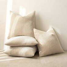 [Free Shipping]MIULEE Boho Farmhouse Throw Pillow Covers 18x18 Inch Set Of 4 Mordern Nordic Cushion Covers Soft Corduroy Home Decor For Couch Bed Sofa Living Room Beige - 米色,18英寸x18英寸,4件裝 - 查看 8