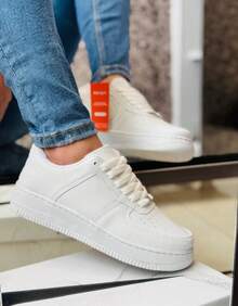 Tenis Branco Réveillon Natal SUPER PROMOÇÃO ENVIO RAPIDO CASUAL UNISSEX FEMINIINO MASCULINO CONFORTÁVEL ESTILOSO  Desportivo  Neutro  Casual  elegante    Amarrar    Casa - Branco - Visão 1