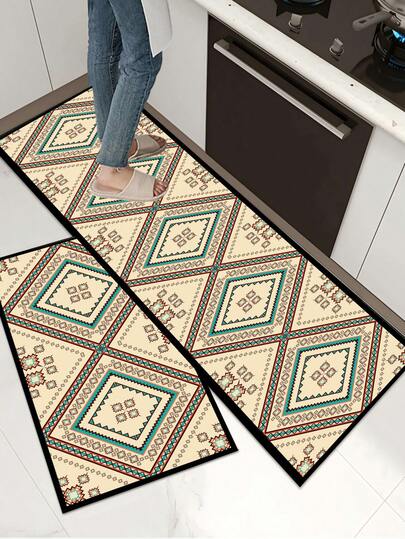 [HOT!!!] 1pc Soft Rubber Kitchen Mat, 3.5mm Thick Kitchen Rug, Theme, Light-Colored Base With Multi-Color Diamond Grid Pattern, Absorbent Kitchen Mat Large Carpet, Can Be Cut To Fit Kitchen Size, Surface Fabric Material, Middle Foam Layer, Bottom Rubber Layer, Suitable For Kitchen Rugs, Kitchen Decor, Home Decor, Bathroom Mats, Entryway Mats, Laundry Room Mats, Hallway Carpets, Living Room Mats, Etc.