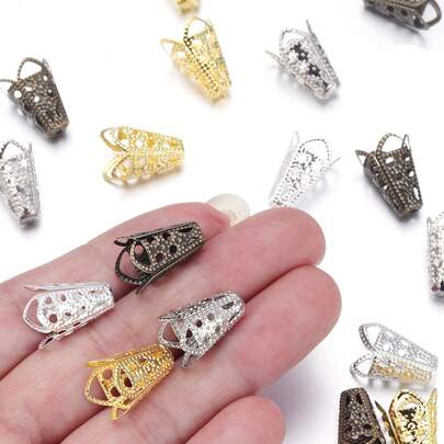 100pcs/Pack Iron Four-Leaf Clover Hollow Flower Cup Tassel Cap, 10.5X16mm Metal Jewelry Making Bead Cap, Jewelry Base, Pendant, Necklace Tassel Accessory, Handmade DIY Bead Cap Spacer Craft Supplies