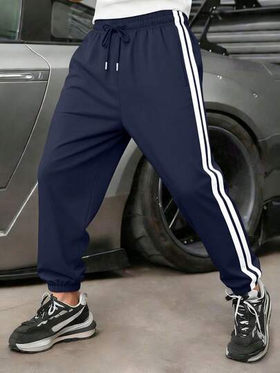 1 st herrbyxor med lös passform och dragsko i midjan, lämpliga för sommarstrand, semester, pendling, träning, utomhus, fitness, jogging, mångsidiga streetwear-byxor, ankellånga randiga byxor