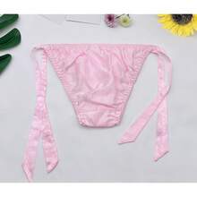 Women Silk Panties Lightweight Briefs Smooth Breathable Satin Bikini,Sexyys Tie-Side Underwear Daily Fit Comfort,Pinkprint - 粉紅藍圖 - 查看 6