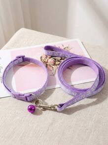 PETSIN 1pc Light Purple Collar And Leash Set With Adjustable Size For Small Pets - Mauve Purple - View 1