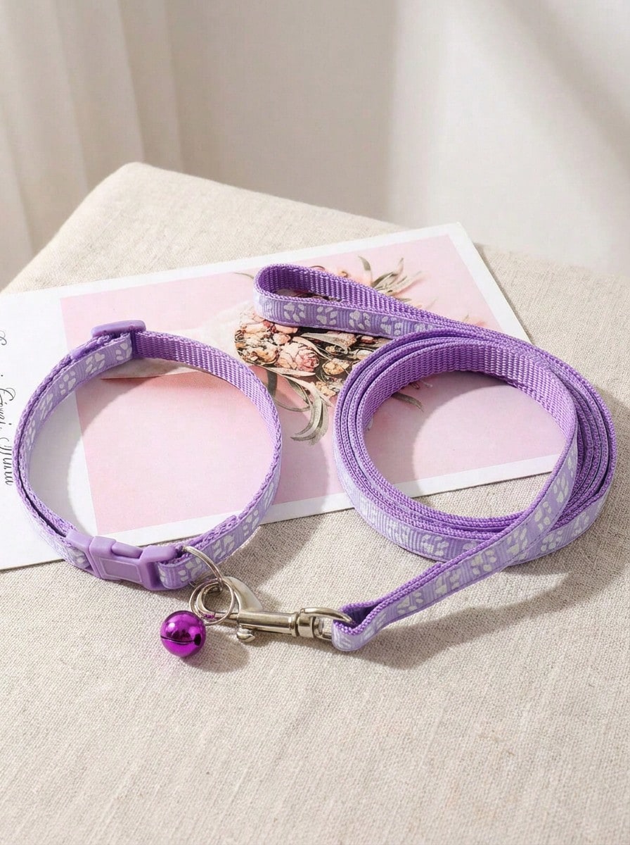 PETSIN 1pc Light Purple Collar And Leash Set With Adjustable Size For Small Pets - Mauve Purple - View 1