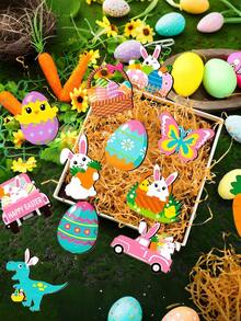 12件套复古木质复活节及春季装饰品 - 小鸡和小矮人造型，空心悬挂饰品，适用于复活节彩蛋、教室和家居装饰 - 春季节日悬挂装饰品 - 彩色 - 查看 3