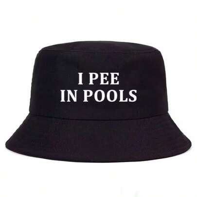 1顶男女通用渔夫帽，印有“我在泳池里小便”字样，清凉夏季遮阳帽，适合户外运动，例如露营、钓鱼，春夏男女皆宜。