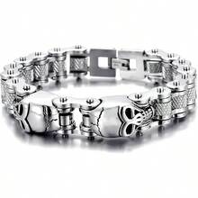 Gothic Stainless Steel Skull Charm Bicycle Motorcycle Chain Bracelet for MenPunk Fashion Vintage Bracelet - como en la foto - Ver 1