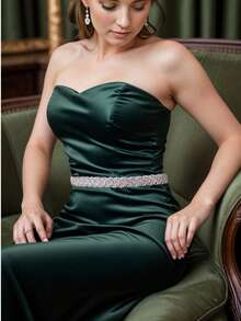 1 قطعة شريط خصر عروس مصنوع يدويًا، حزام خصر مرصع بالراين الزجاجي، قابل للتعديل الطول، إكسسوار زفاف، هدية لوصيفة العروس، شريط أخضر زيتوني - الشريط الزيتون الأخضر - مشاهدة 3