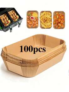 50/100/200片装一次性棕色长方形空气炸锅衬垫纸，长方形空气炸锅纸，不粘空气炸锅烘焙纸，食品纸托盘和防油纸，适用于烘焙面包、馅饼、奶酪、土豆、海鲜，烤箱配件，烘焙工具，厨房小工具，厨房用品 - 長方形 - 查看 9