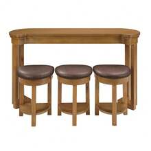 4 Piece Bar Table Set With3 PU Upholstered Bar Stools, Breakfast Table With 3 Padded Stools Solid Wood Counter Height Dining Table Set For Living Room, Dining Room.  Espresso - Natural - View 6
